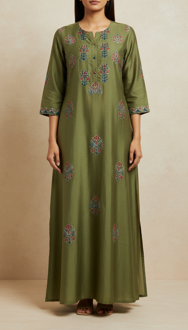 Moss Green Modal-Silk Tunic Kurti