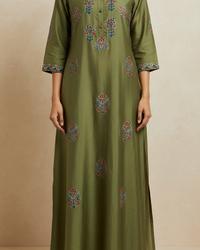 Moss Green Modal-Silk Tunic Kurti Thumbnail 1