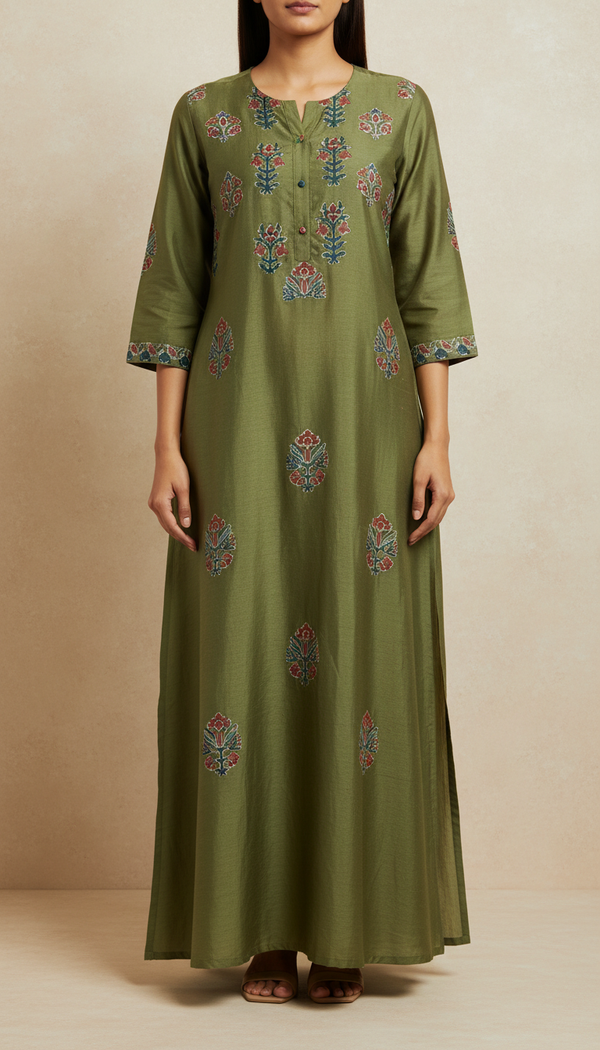 Moss Green Modal-Silk Tunic Kurti