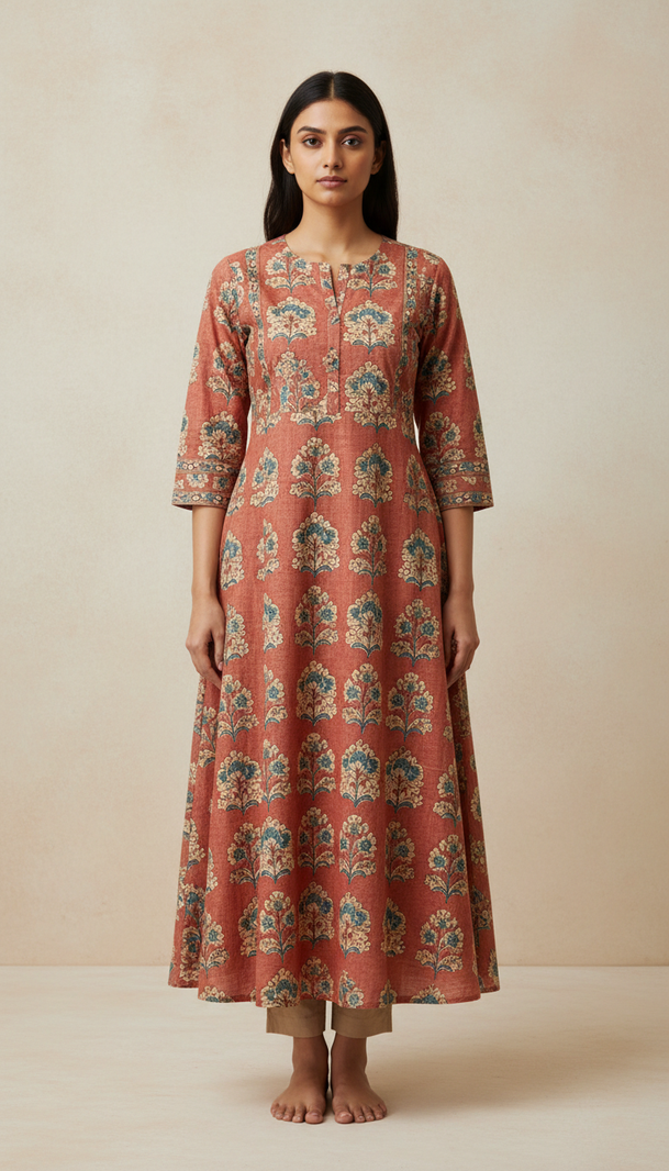 Terracotta Block Print Cotton Kurti