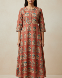 Terracotta Block Print Cotton Kurti Thumbnail 1