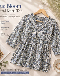 "Angrakha Blue Bloom Floral  Kurti Top" Thumbnail 1