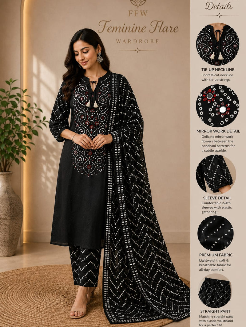 Black Bandhani Print 3-Piece Suit Set