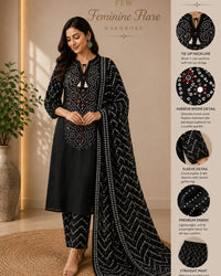 Black Bandhani Print 3-Piece Suit Set Thumbnail 1
