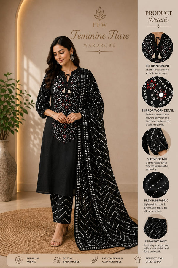 Black Bandhani Print 3-Piece Suit Set