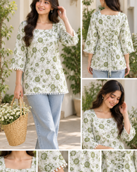 Olive Bloom Floral Lace-Up Top Thumbnail 1