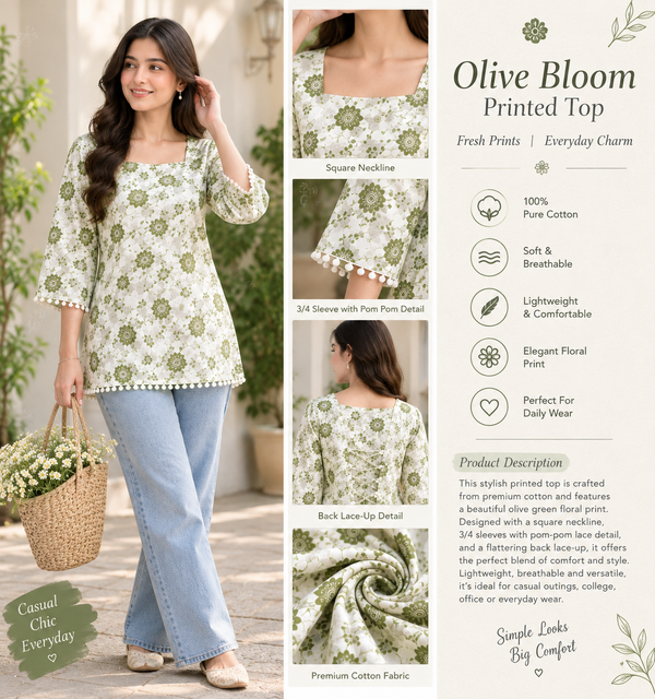 Olive Bloom Floral Lace-Up Top
