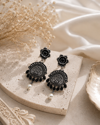 Black Silver Floral Chandbali Thumbnail 2