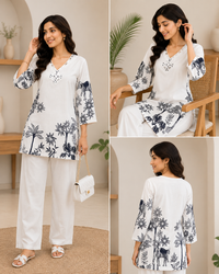 White & Navy Printed Cotton Co-Ord Set Thumbnail 2