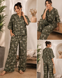 Olive Green Floral Printed Thumbnail 1