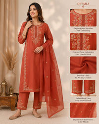 Rust Orange Embroidered 3-Piece Suit Thumbnail 1
