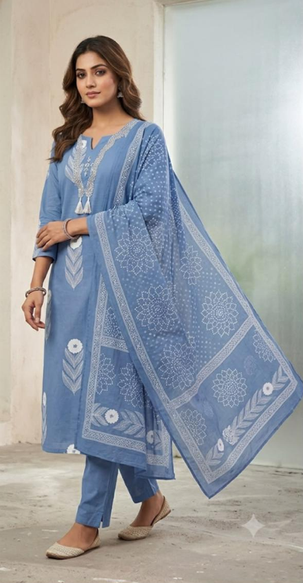 "Purple Floral Set & Powder Blue Floral  Printed 3-Piece  Set"