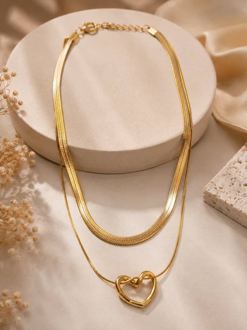 "Heart Pendant with Double Layer  Gold Chain"