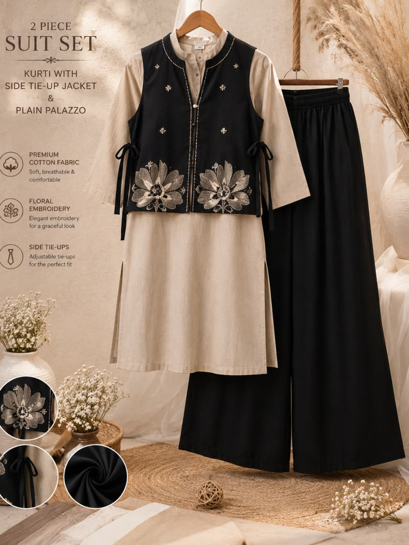 2 piece Kurti Side Tie Up Jacket Set