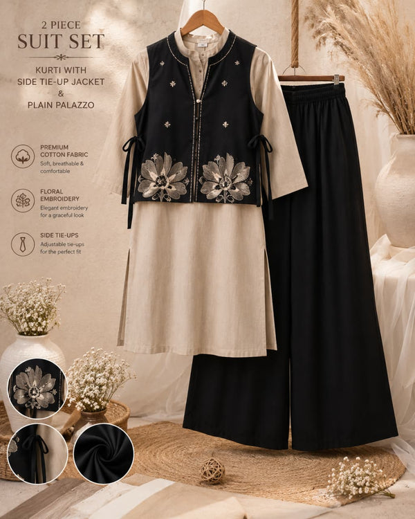 2 piece Kurti Side Tie Up Jacket Set