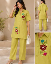 Lime Green Embroidered Co-Ord Set Thumbnail 1