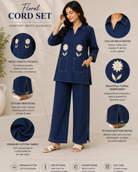 Denim-Blue Floral Cotton Cord Set Thumbnail 1