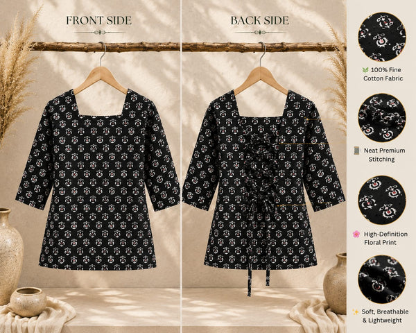 "Printed  Back-Lace-Up Cotton Top"