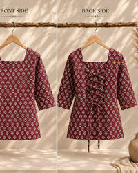 "Printed  Back-Lace-Up Cotton Top" Thumbnail 1