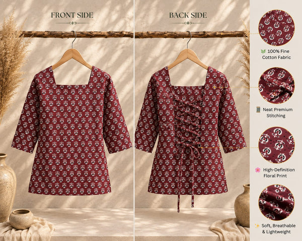 "Printed  Back-Lace-Up Cotton Top"