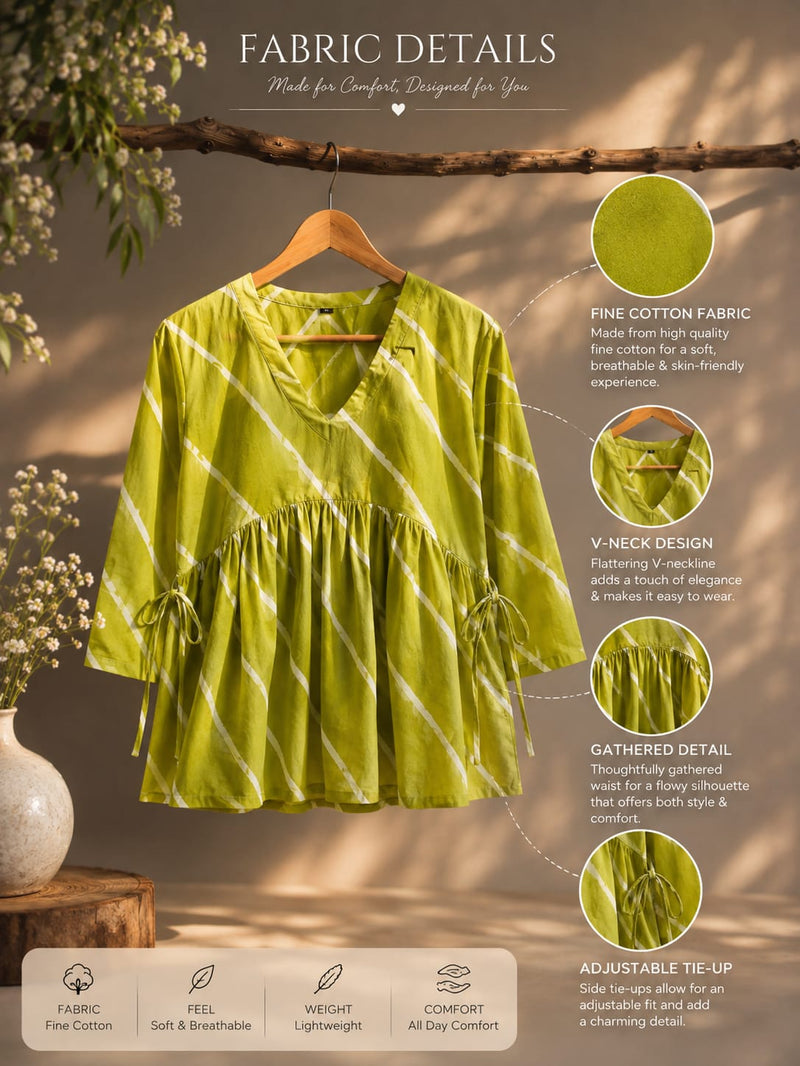 " Lime Green Gathered V-Neck Top"
