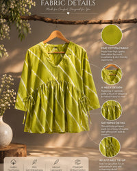 " Lime Green Gathered V-Neck Top" Thumbnail 1