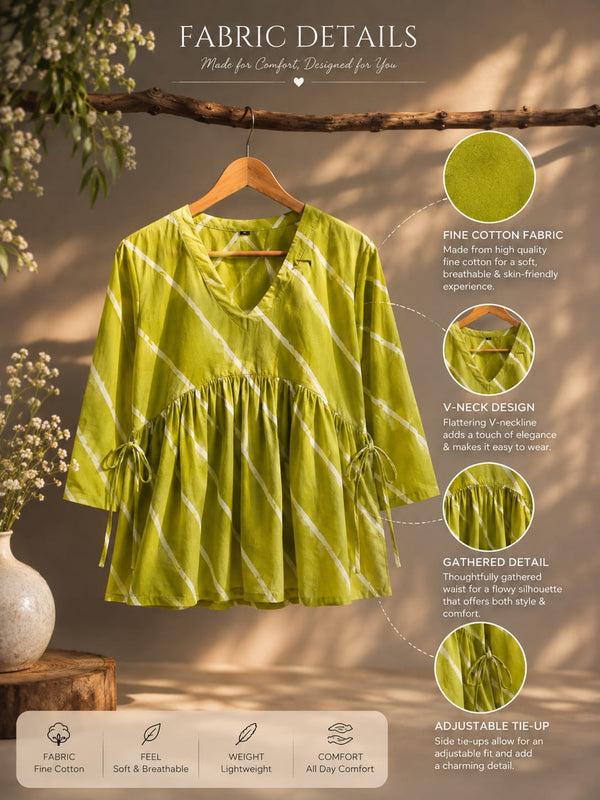 " Lime Green Gathered V-Neck Top"