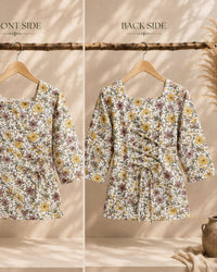 Ivory & Green Floral Back-Tie Top Thumbnail 1