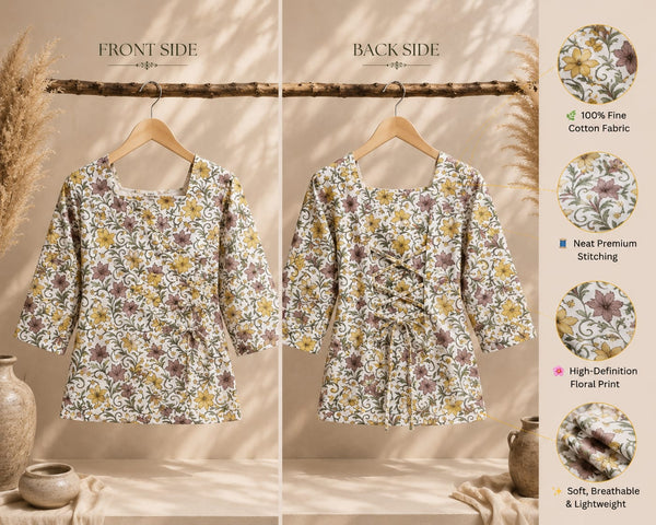 Ivory & Green Floral Back-Tie Top
