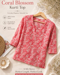 "Red Floral  Print Short Kurti" Thumbnail 1