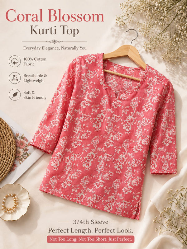 "Red Floral  Print Short Kurti"