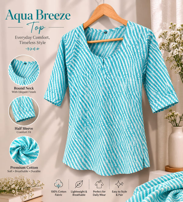 "Aqua Breeze Lining Top Short Kurti"