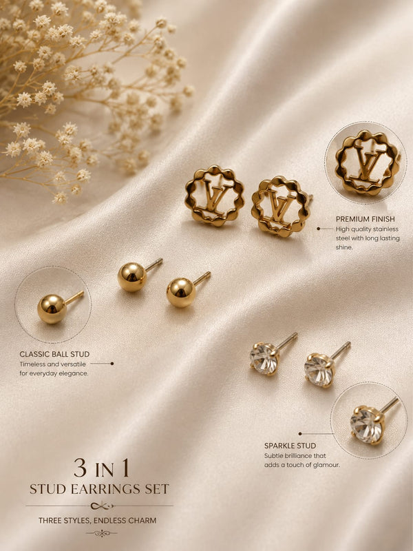 3-in-1 Studs Earring Set