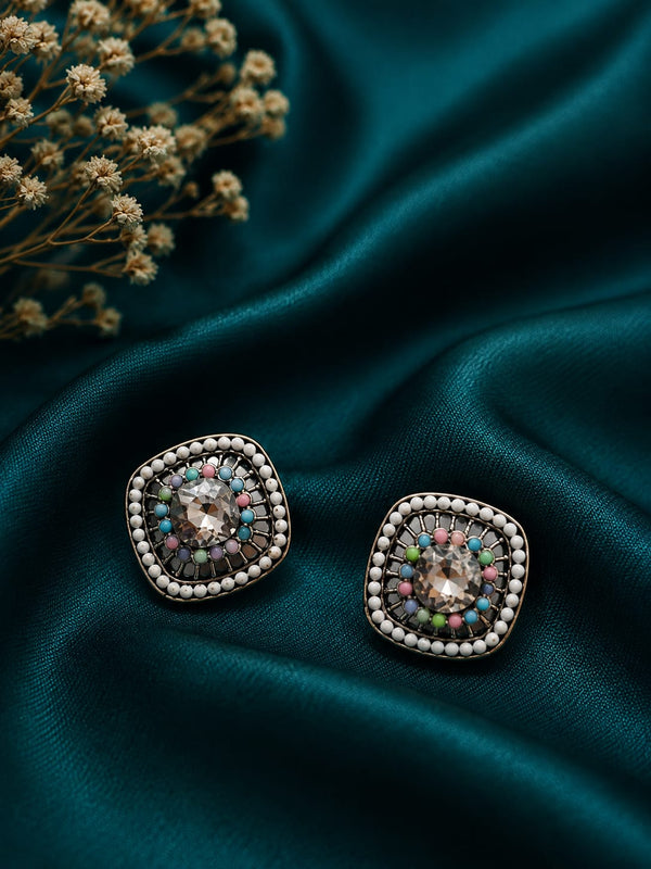 "Black Mandala Colorful Beaded  Studs"