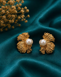 Shell Pearl Studs & "Gold Textured Square  Pearl Dome Studs" Thumbnail 1