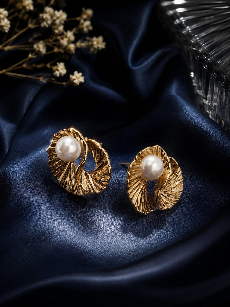 Gold Shell Pearl Studs