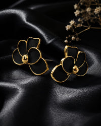 "Black Enamel Bow Flower  Studs" Thumbnail 1