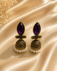 Blue Stone Antique Jhumka Thumbnail 1