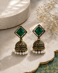 "Antique Square Maroon Pearl  Jhumka" Thumbnail 1