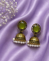 "Silver Round Lime Green  Jhumka" Thumbnail 1