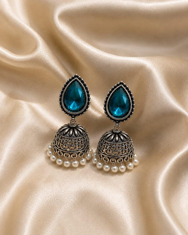 Green & Teal Blue Tear Drop Oxy. Jhumka