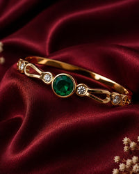 "Shadow Green Stone & Diamond Cuff Bangle Braclete" Thumbnail 1