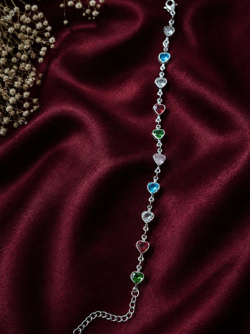 "Multicolor Silver Heart Chain Braclete"