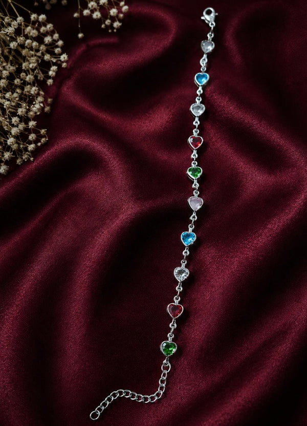 "Multicolor Silver Heart Chain Braclete"