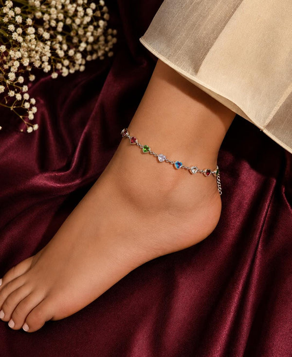"Multicolor Silver Heart Chain Braclete"