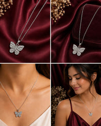 Silver Diamond Butterfly Pendant Chain Thumbnail 3