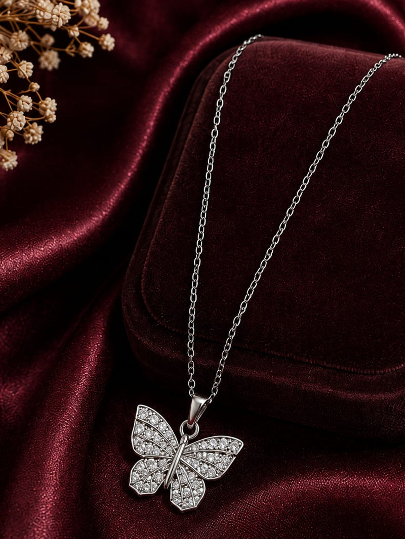 Silver Diamond Butterfly Pendant Chain