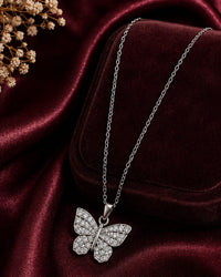 Silver Diamond Butterfly Pendant Chain Thumbnail 1