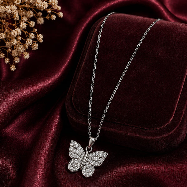 Silver Diamond Butterfly Pendant Chain
