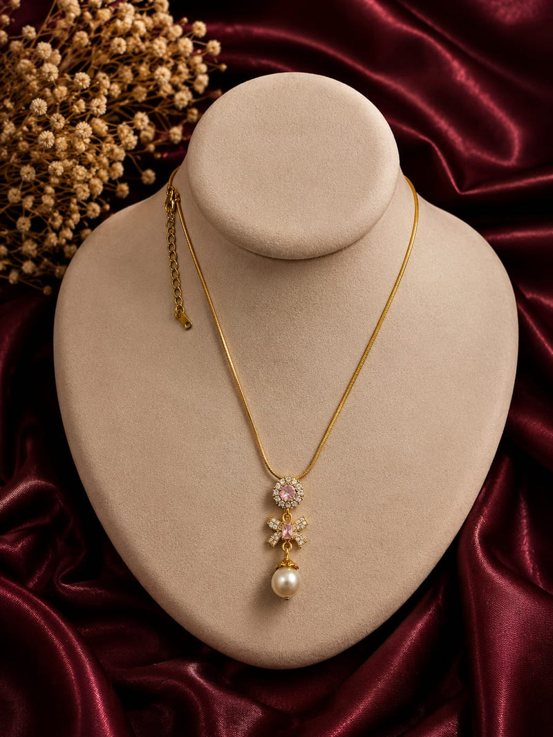 Pink Diamond Bow Pearl Drop Pendant